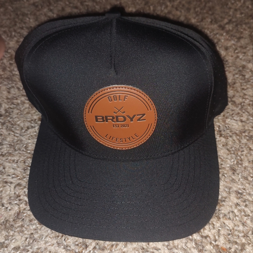 BRDYZ Golf Embroidered Leather Patch Snapback Black Hat OS